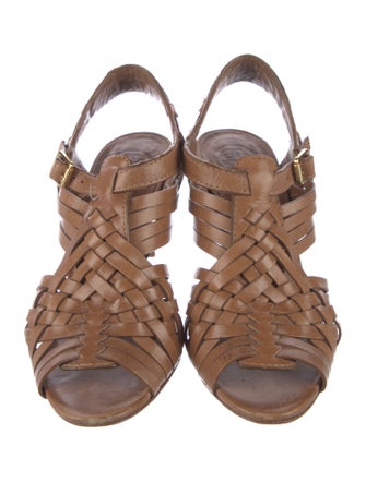 Tory Burch Leather Braided Accents Slingback Sandals