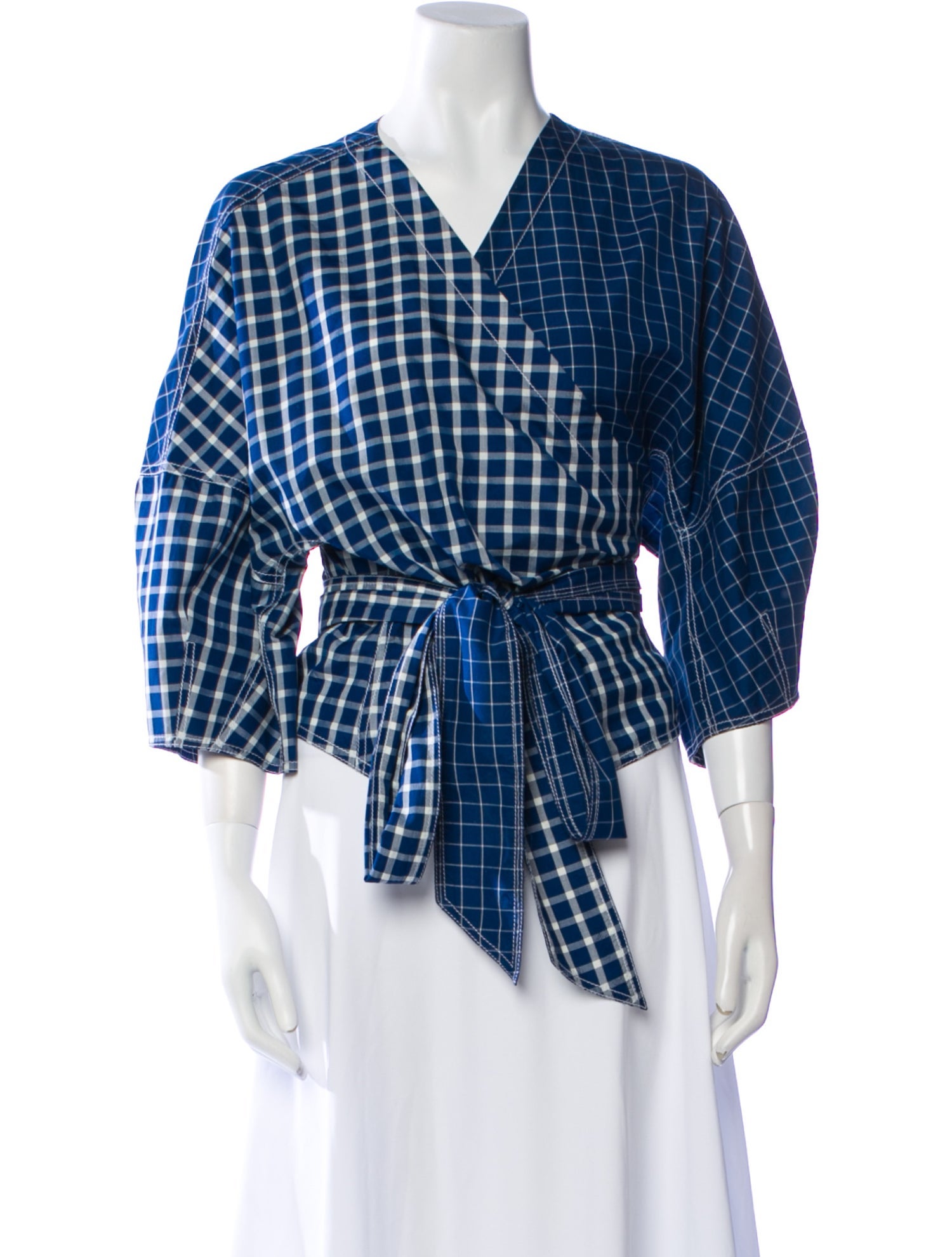 Tory Burch Silk Plaid Print Button-Up Top