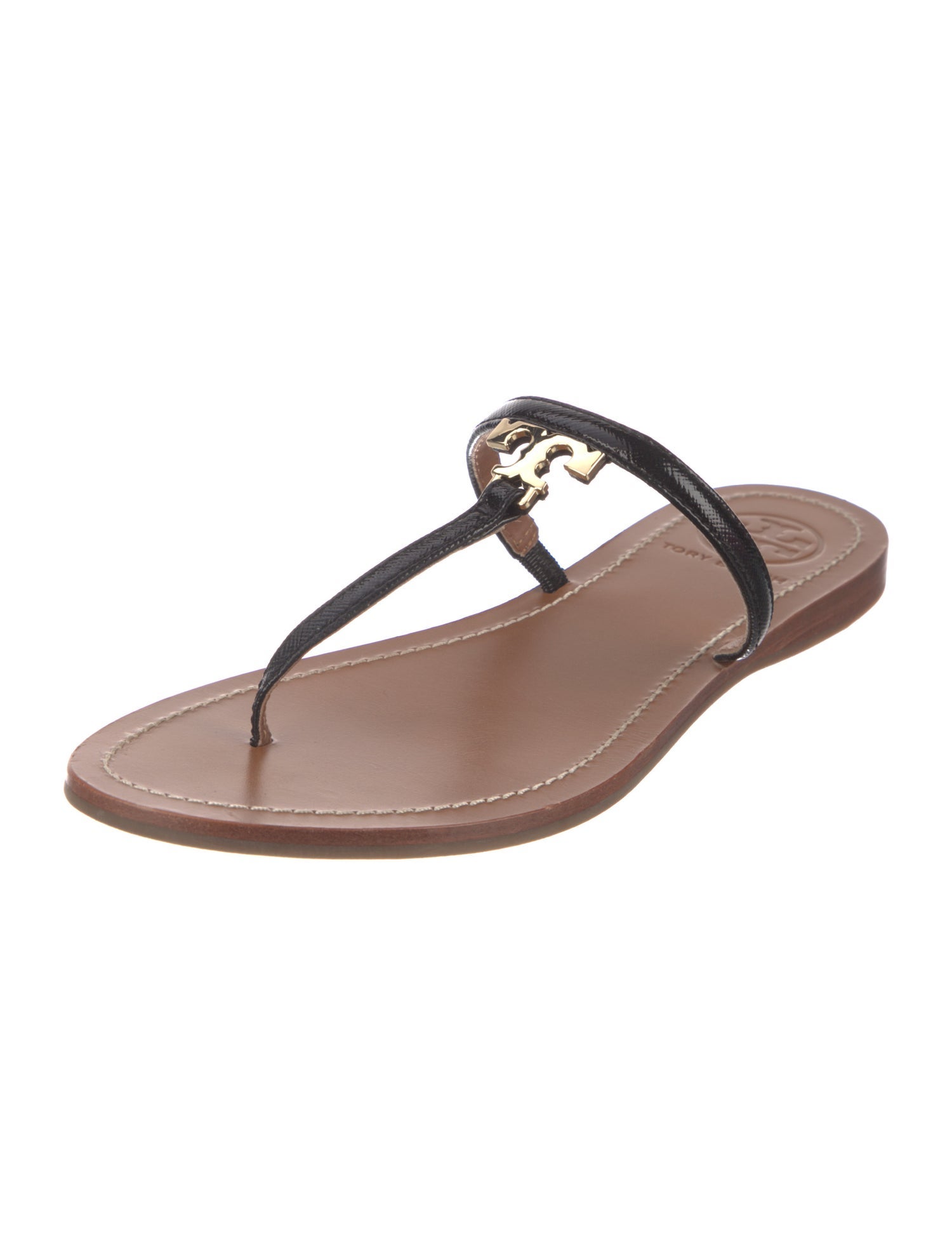 Tory Burch Leather Bow Accents T-Strap Sandals