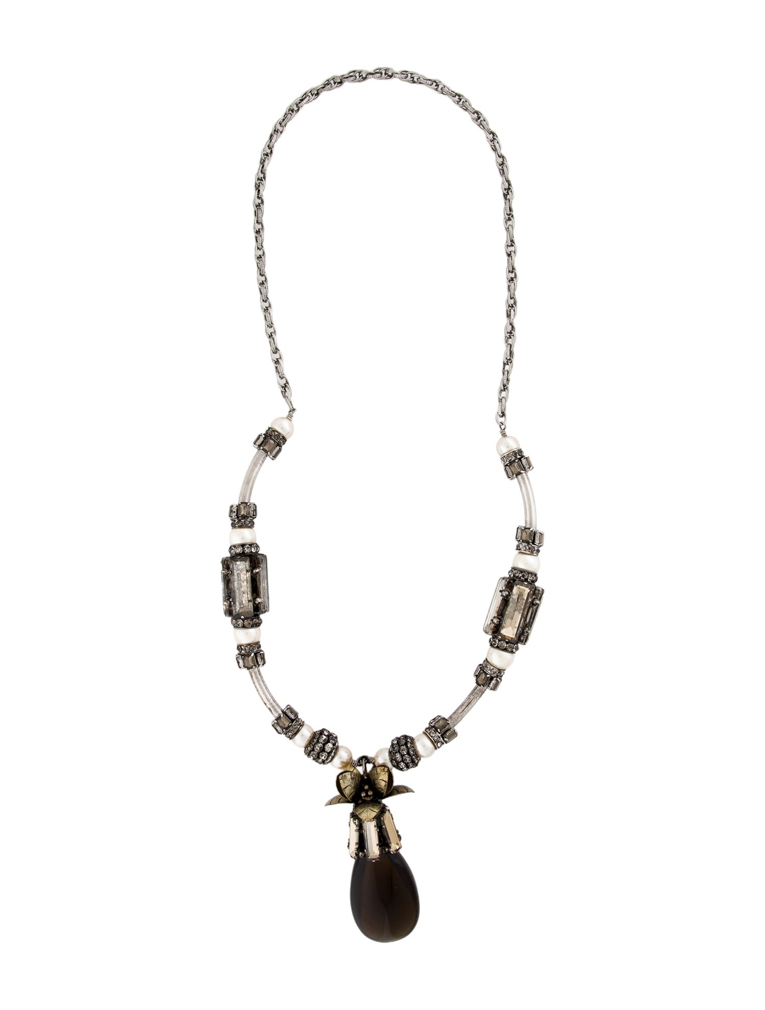 Tory Burch Crystal, Resin, Faux Pearl Statement Pendant Necklace