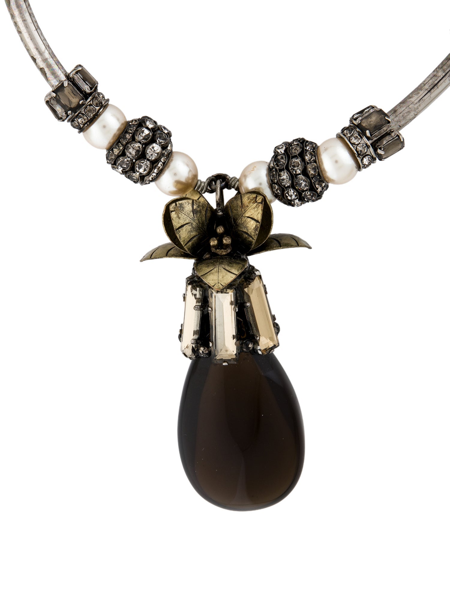 Tory Burch Crystal, Resin, Faux Pearl Statement Pendant Necklace