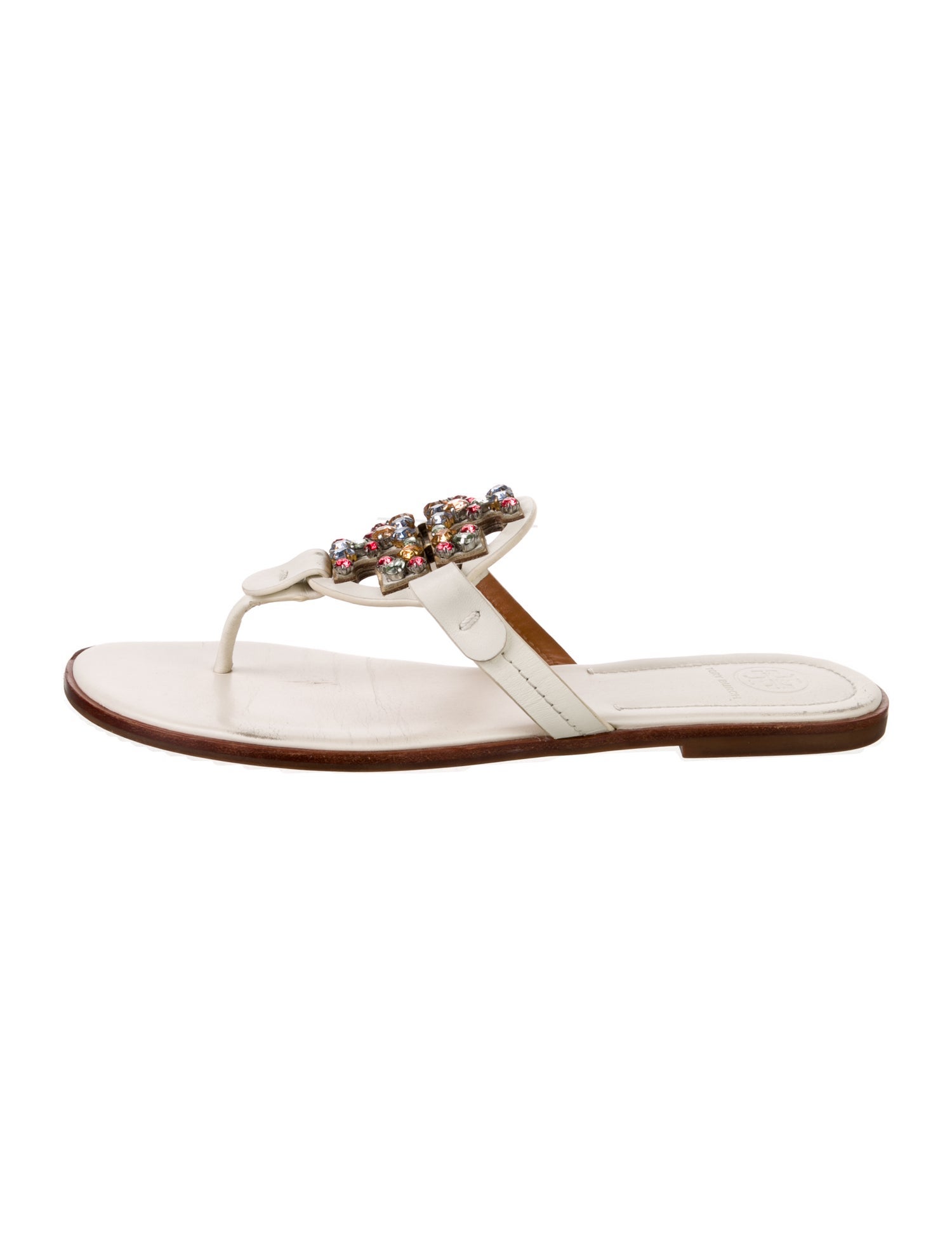 Tory Burch Leather Crystal Embellishments Slides