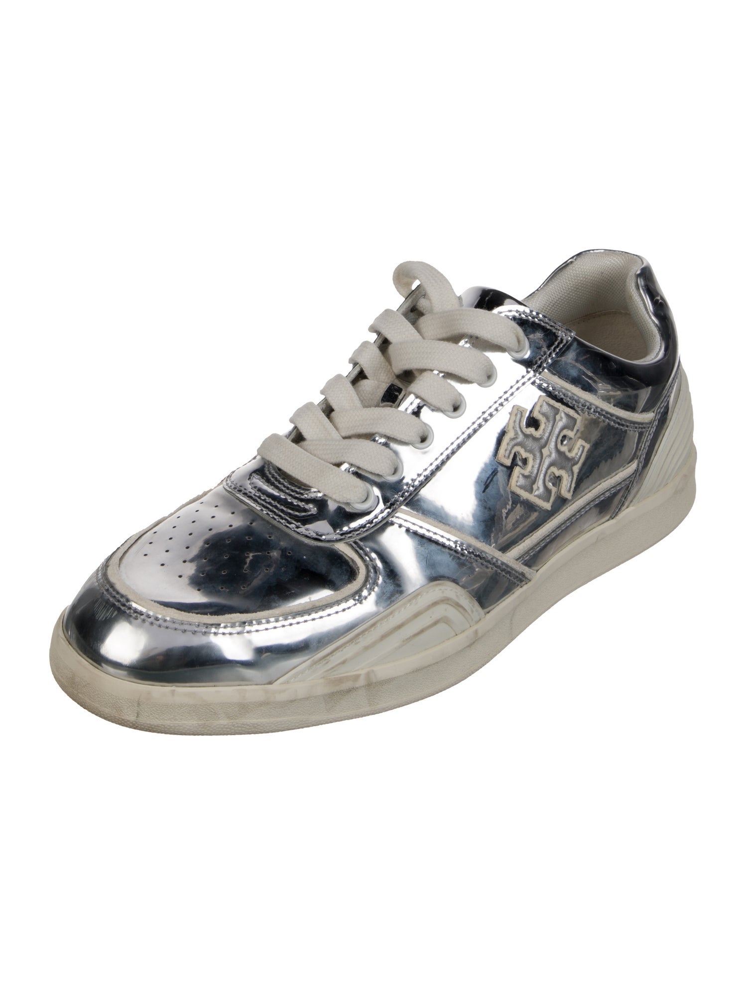 Tory Burch Patent Leather Colorblock Pattern Sneakers