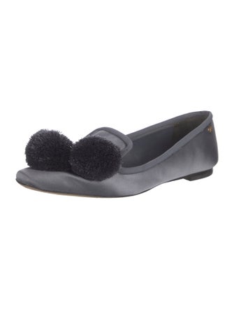 Tory Burch Satin Pom-Pom Embellishments Flats