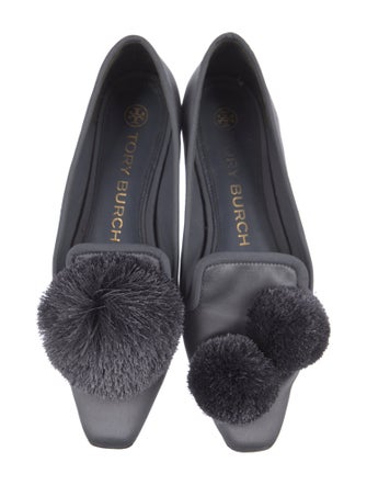 Tory Burch Satin Pom-Pom Embellishments Flats