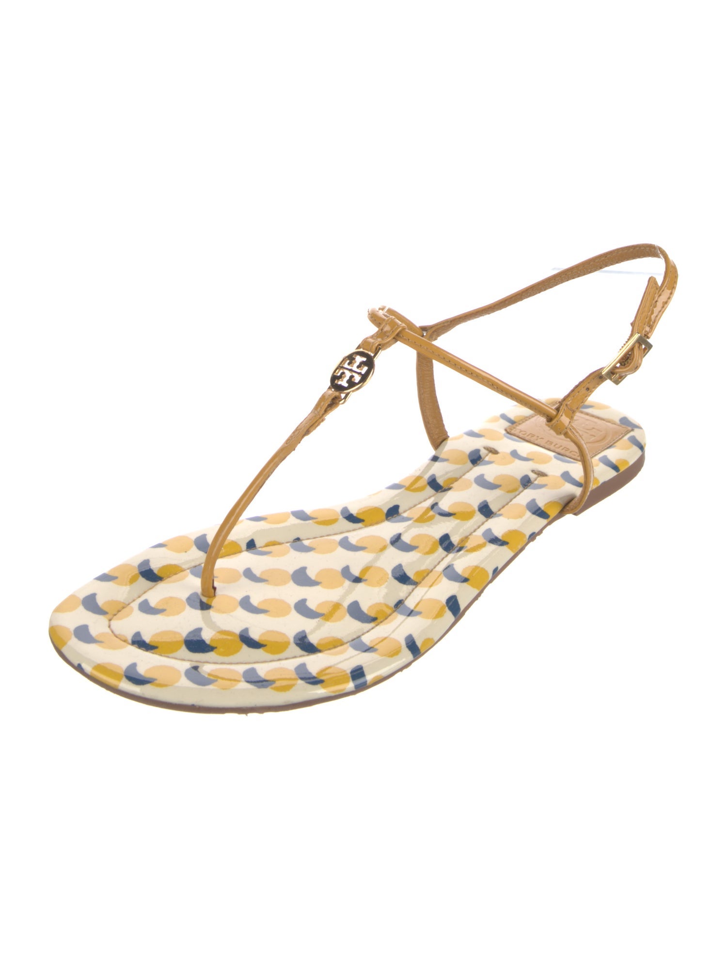 Tory Burch Patent Leather Printed T-Strap Sandals