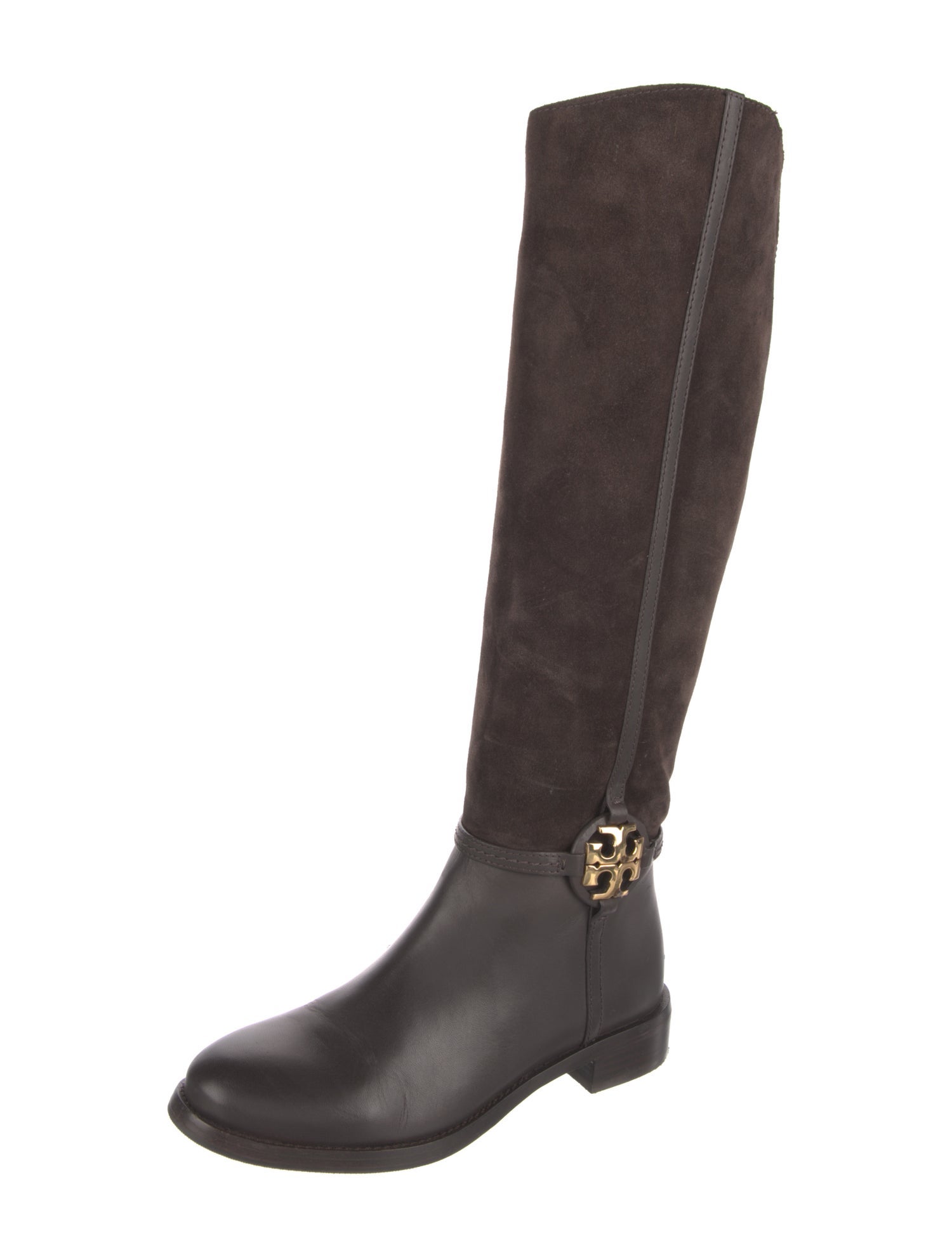 Tory Burch Suede Leather Trim Embellishment Riding Boots