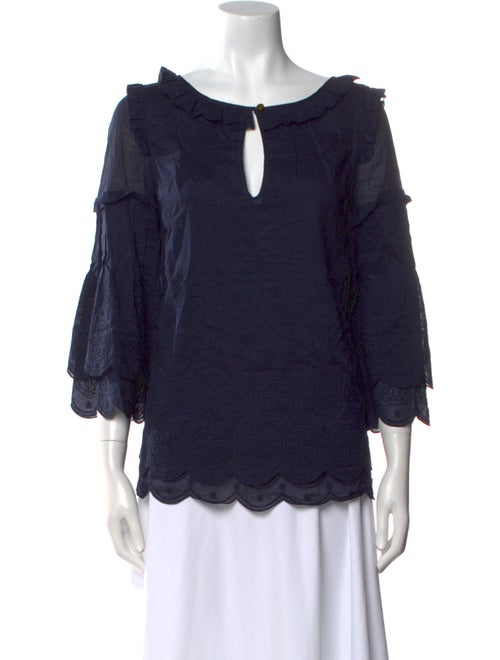 Tory Burch Scoop Neck Three-Quarter Sleeve Blouse