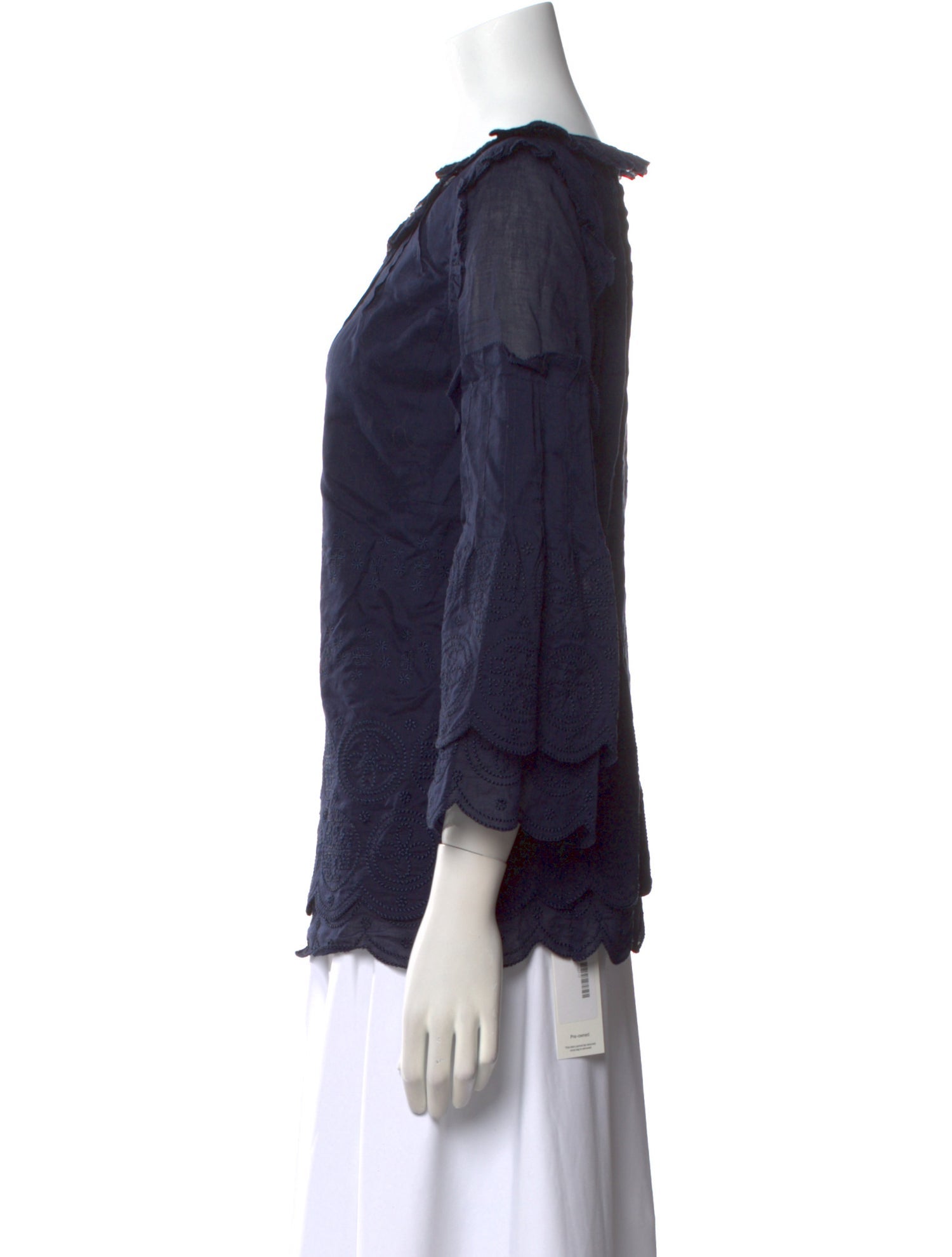 Tory Burch Scoop Neck Three-Quarter Sleeve Blouse