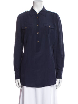 Tory Burch Silk Long Sleeve Button-Up Top