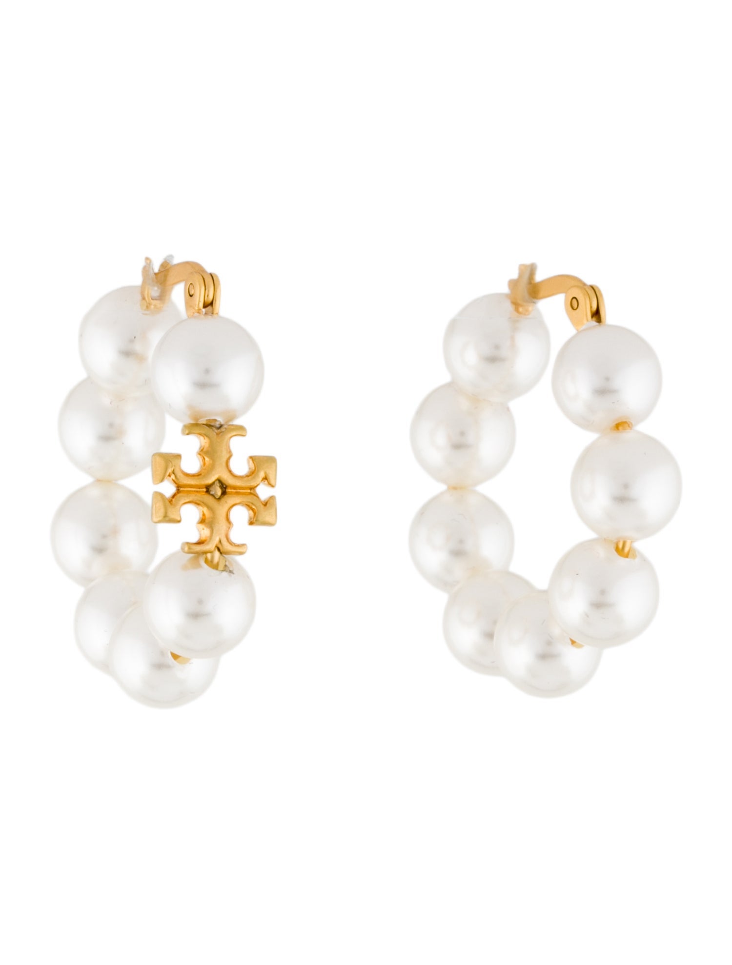 Tory Burch Faux Pearl Kira Hoop Earrings