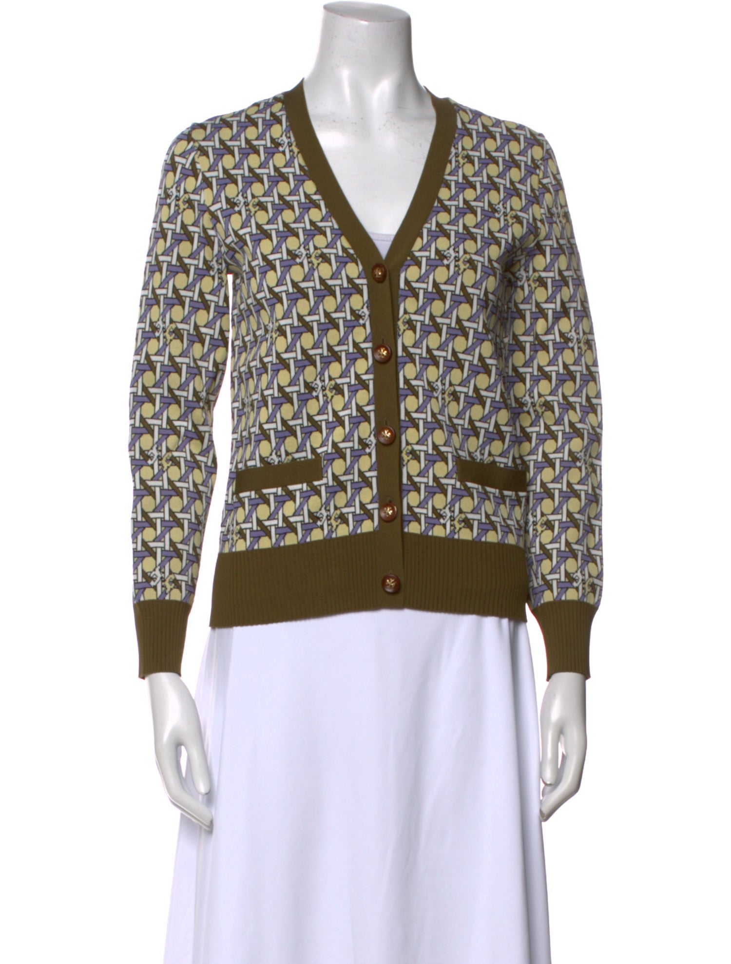 Tory Burch Printed V-Neck Sweater