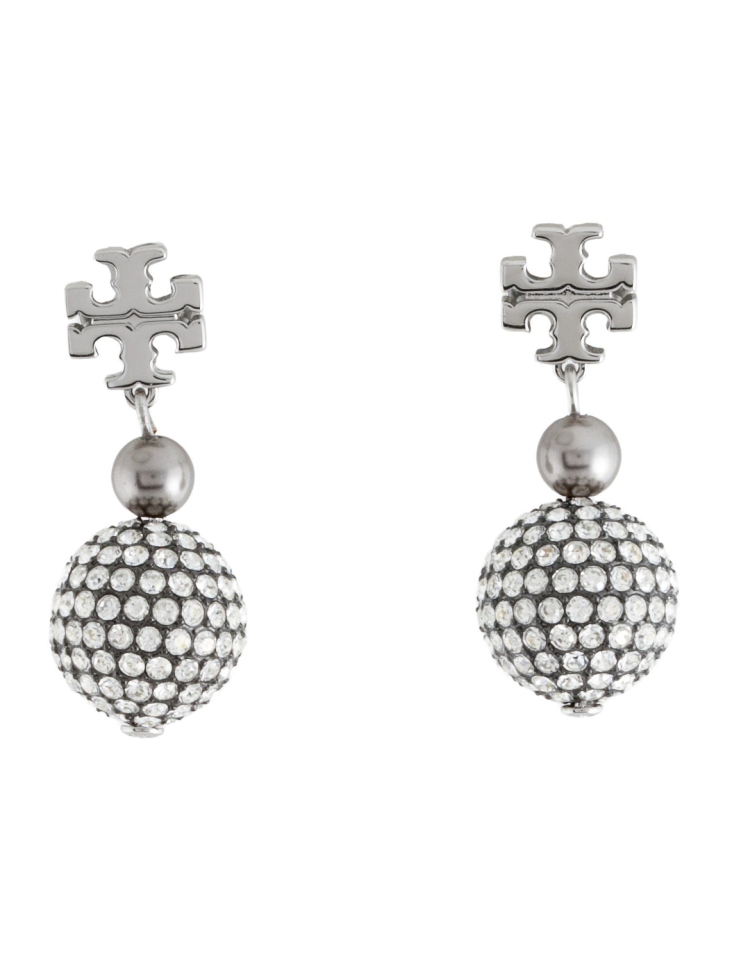Tory Burch Crystal Logo Pave Drop Earrings