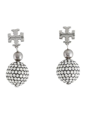 Tory Burch Crystal Logo Pave Drop Earrings