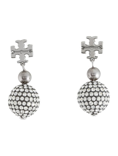 Tory Burch Crystal Logo Pave Drop Earrings