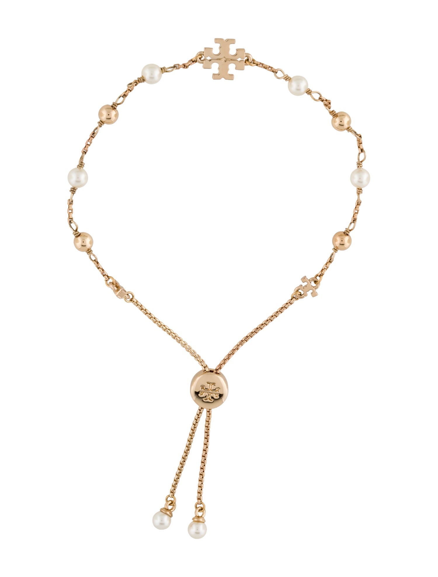 Tory Burch Faux Pearl Logo Beaded Station Slider Bracelet