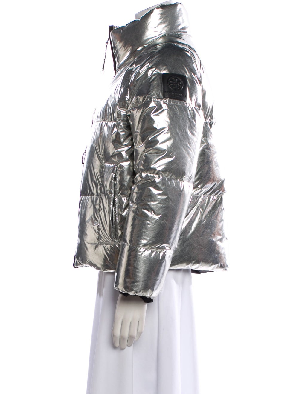 Tory Burch Down Jacket Silver Printed Stand Collar - image 2