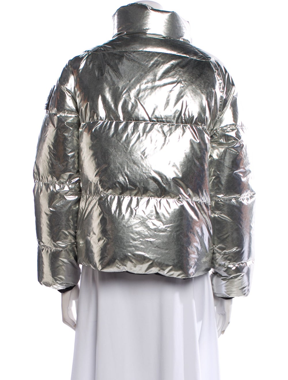 Tory Burch Down Jacket Silver Printed Stand Collar - image 3