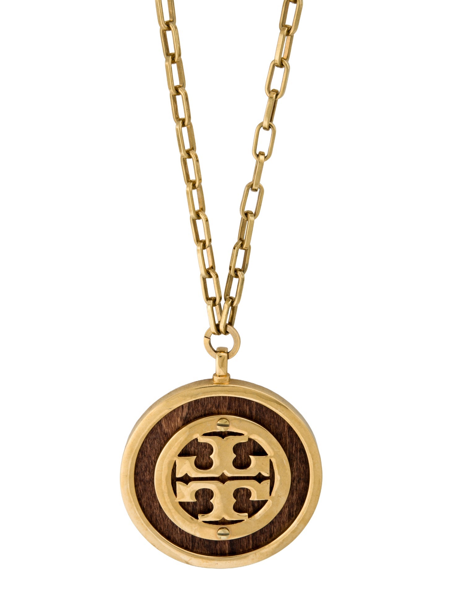 Tory Burch Wood Logo Pendant Necklace