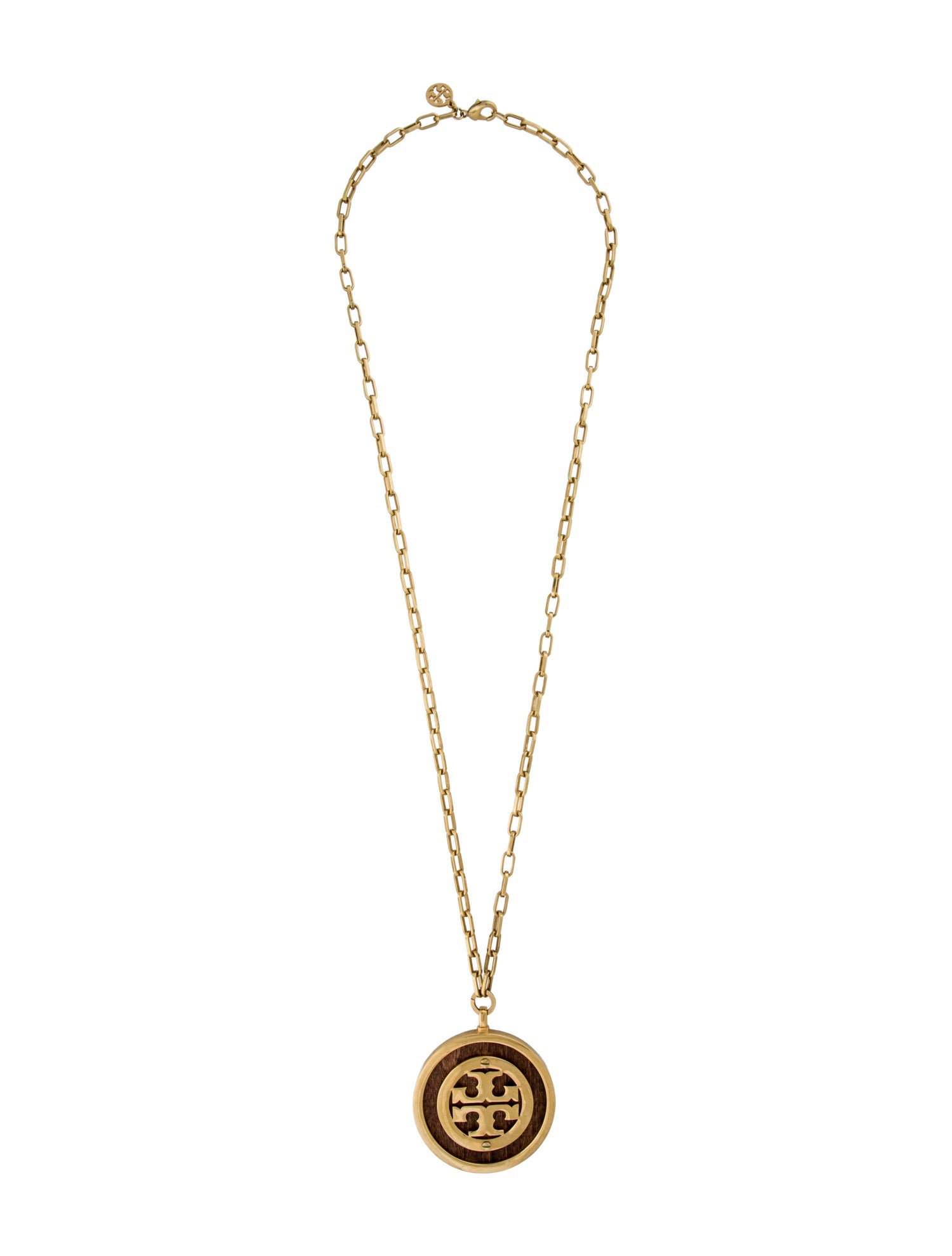 Tory Burch Wood Logo Pendant Necklace