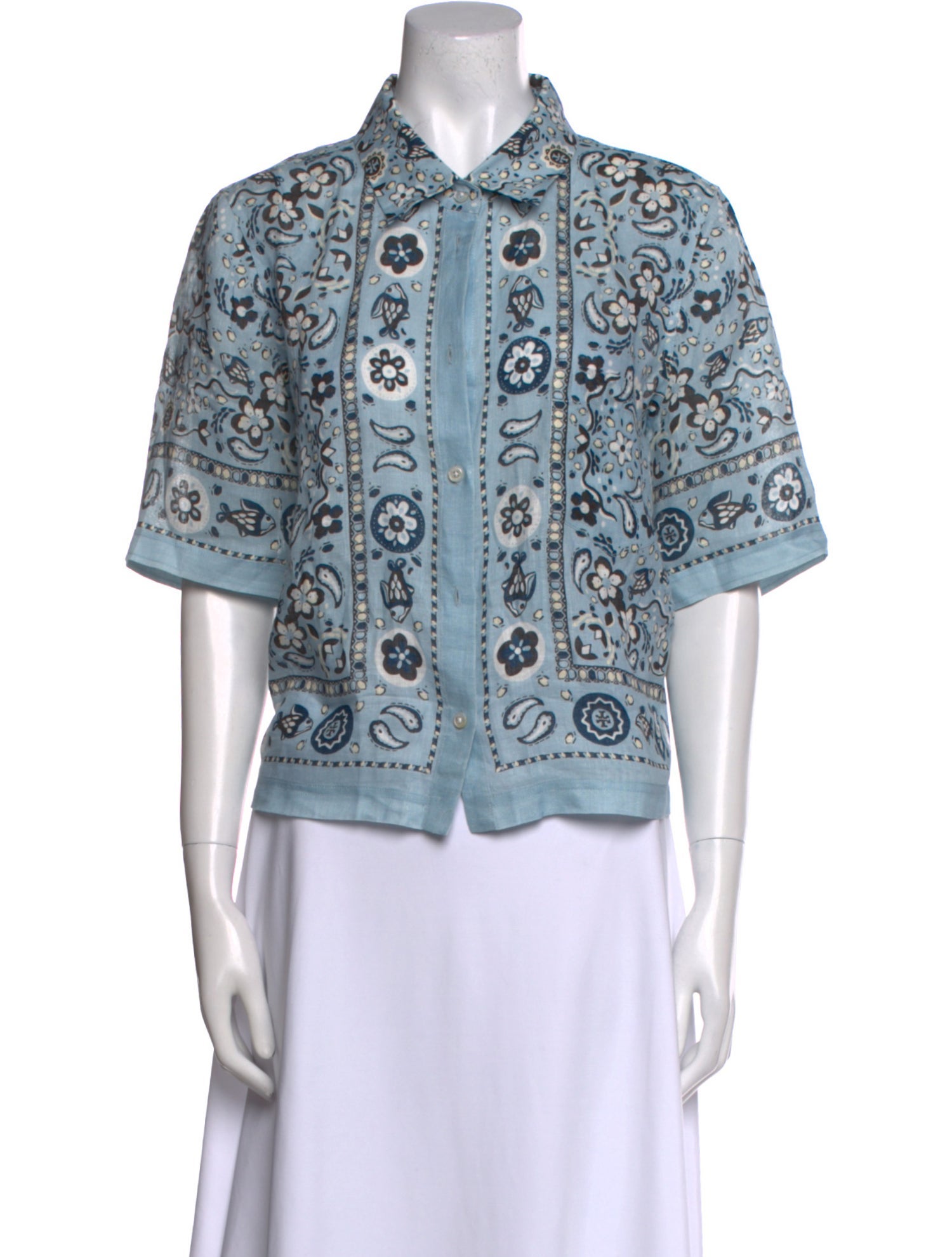 Tory Burch Linen Paisley Print Button-Up Top
