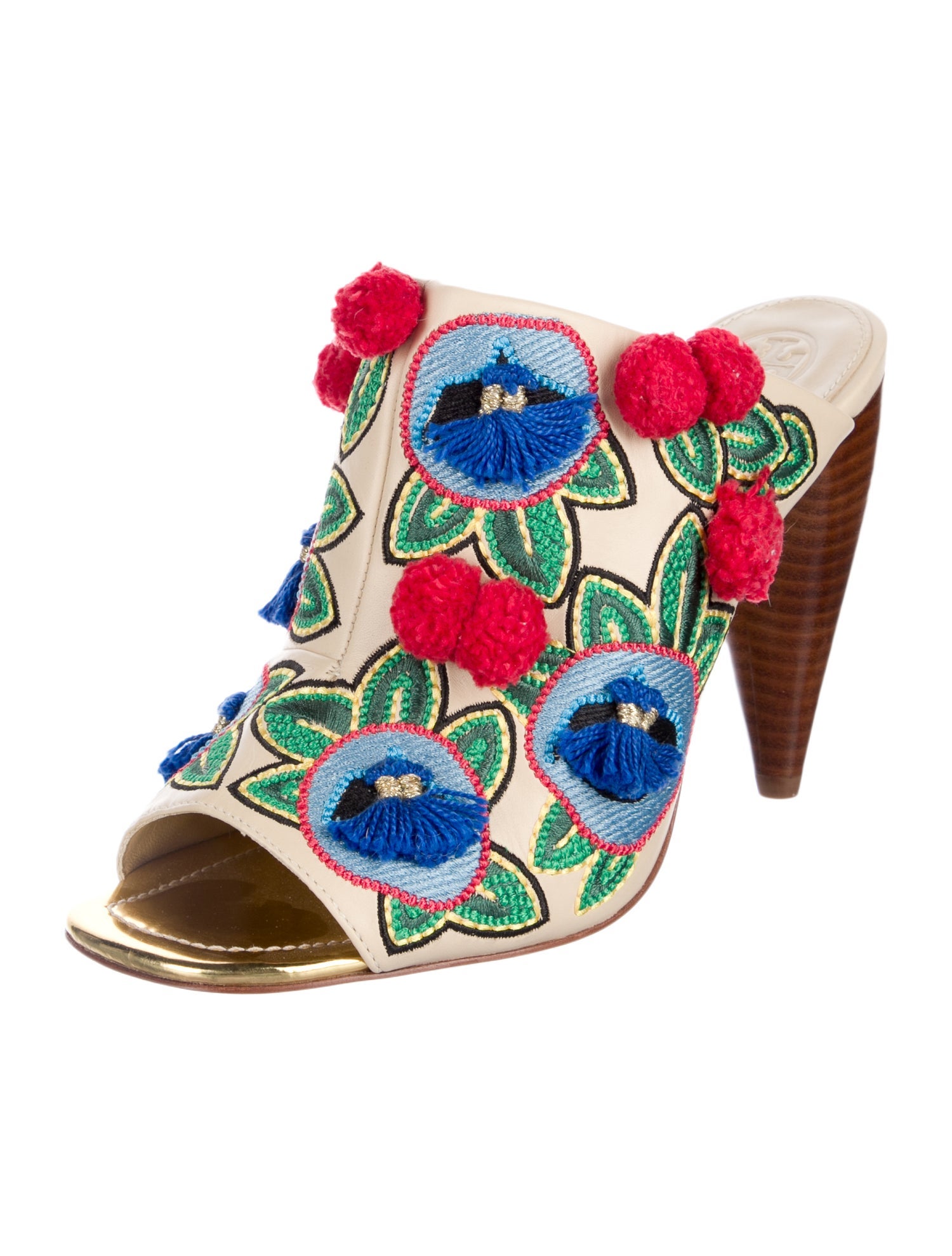 Tory Burch Leather Floral Print Mules