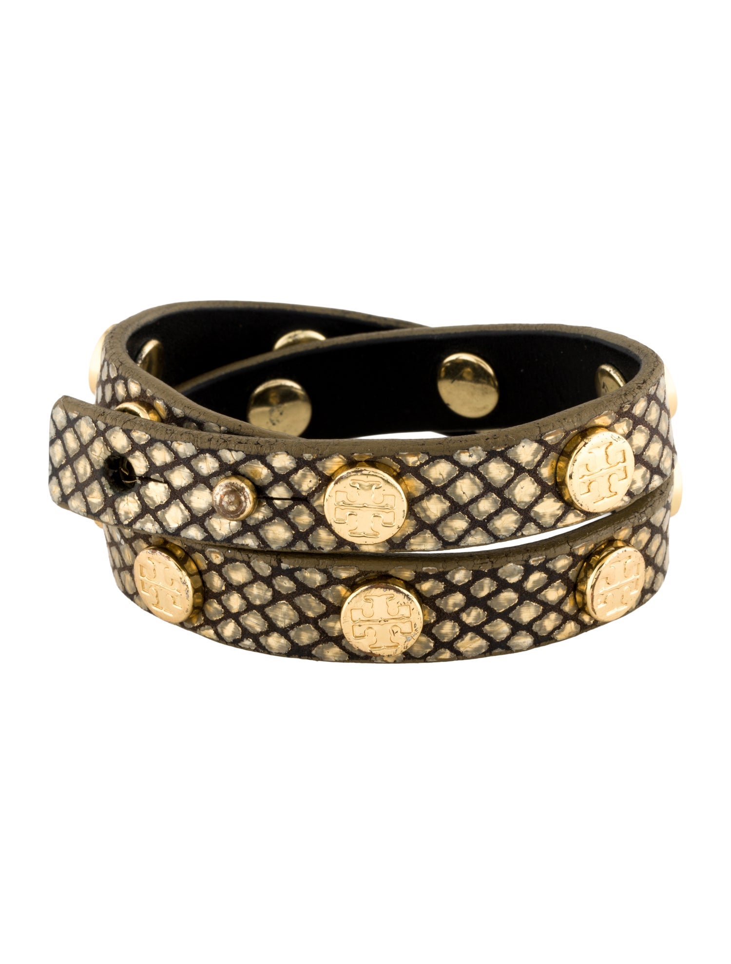 Tory Burch Leather Logo Stud Double Wrap Bracelet