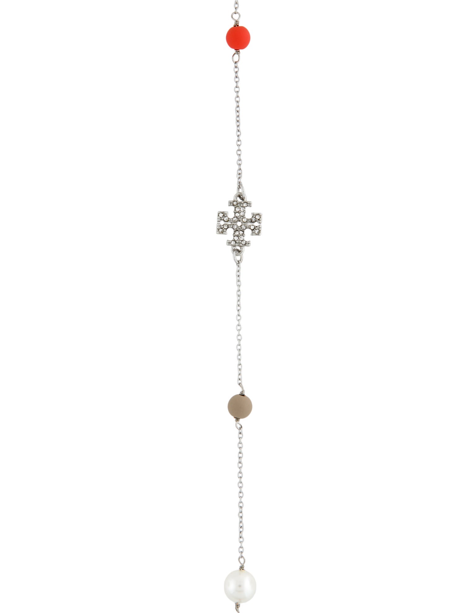 Tory Burch Crystal & Faux Pearl Station Necklace w/ Tags