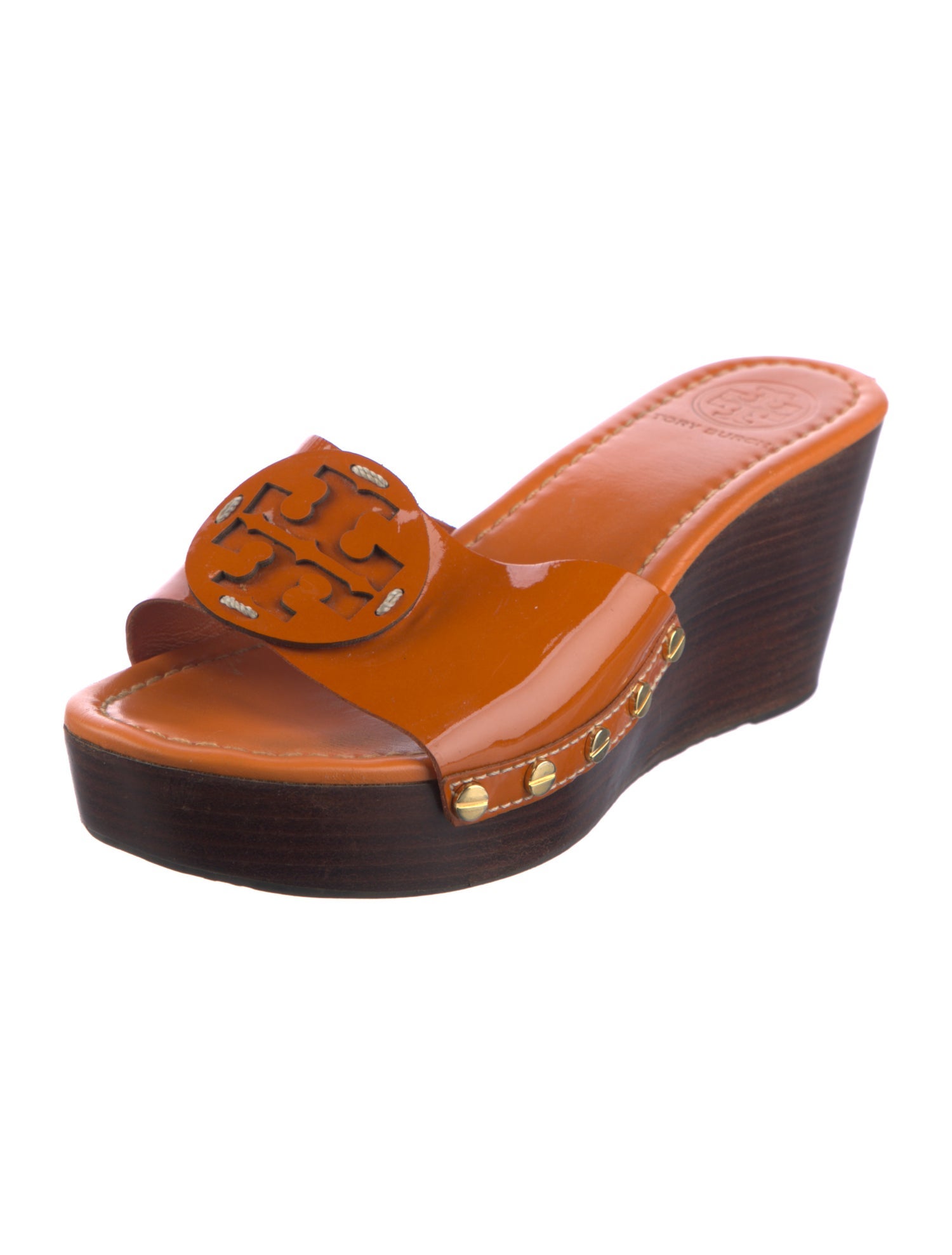 Tory Burch Patent Leather Studded Accents Slides