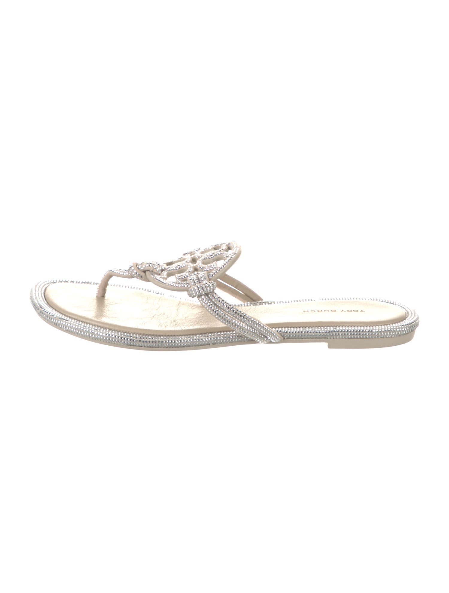 Tory Burch Leather Crystal Embellishments Flip Flops
