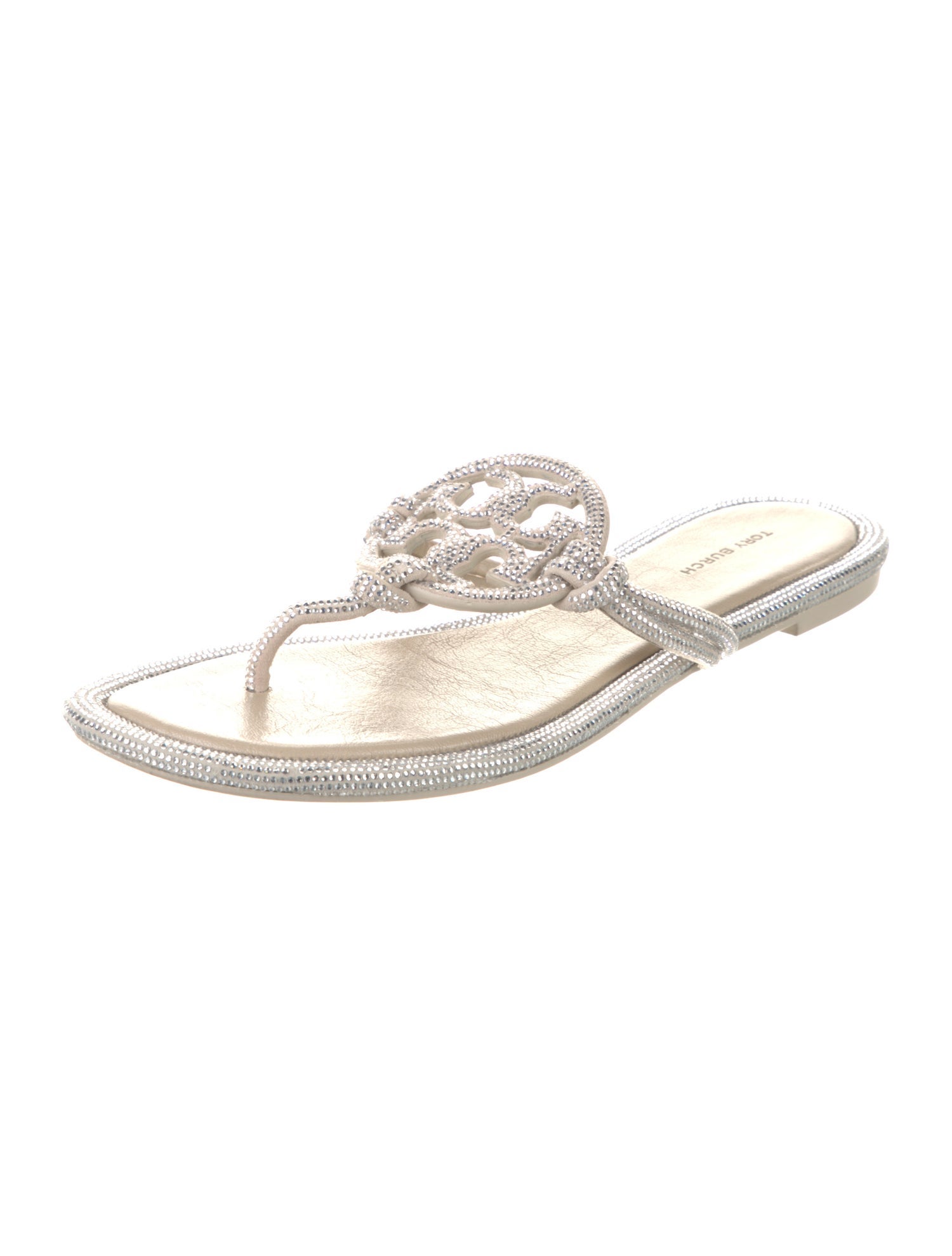 Tory Burch Leather Crystal Embellishments Flip Flops