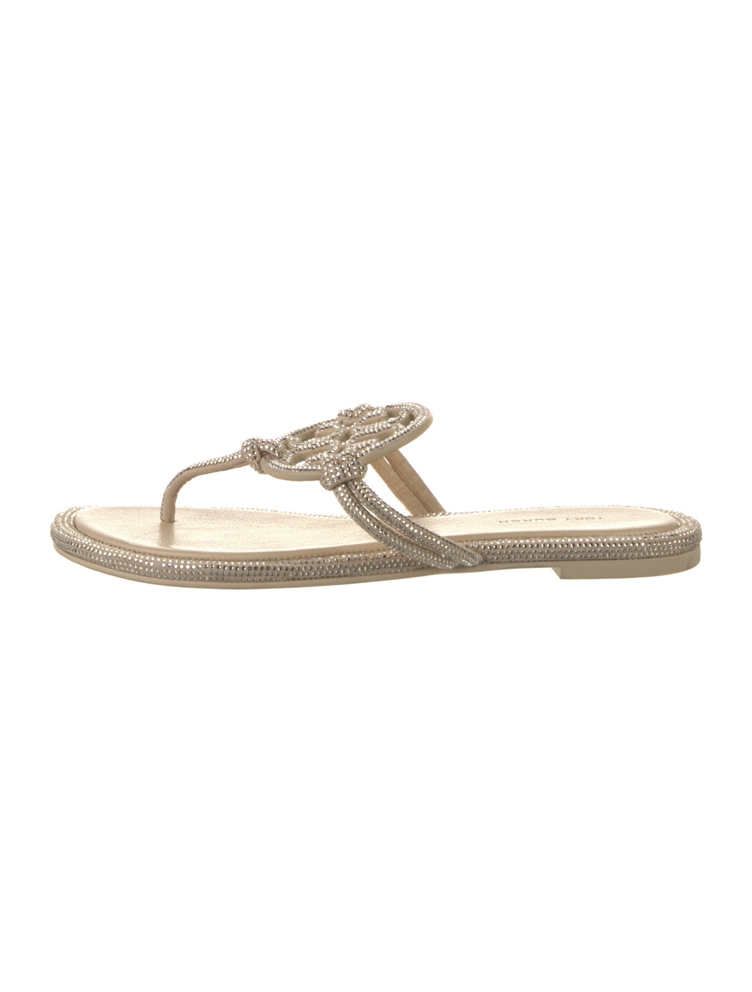 Tory Burch Leather Crystal Embellishments Flip Flops