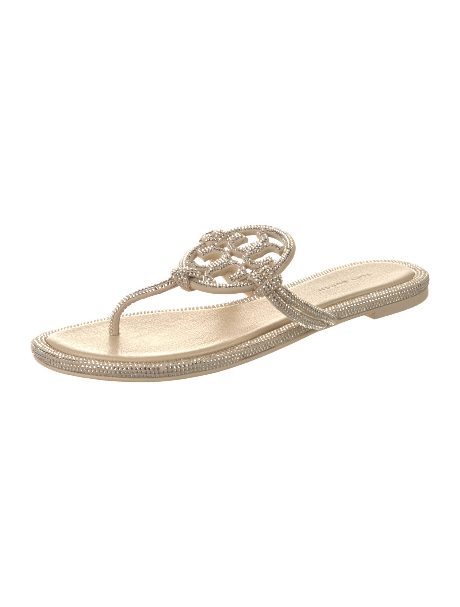 Tory Burch Leather Crystal Embellishments Flip Flops