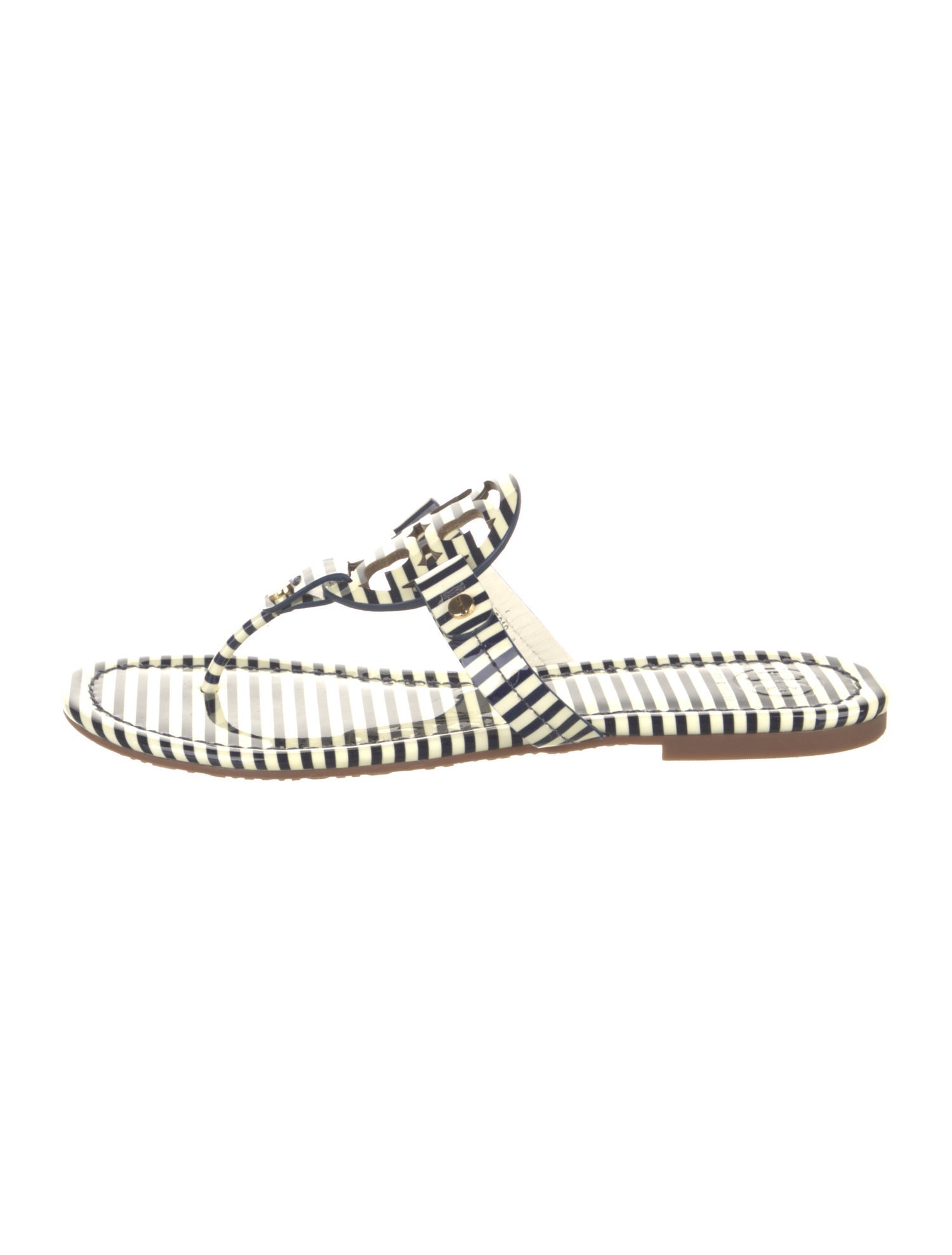 Tory Burch Patent Leather Striped Slides