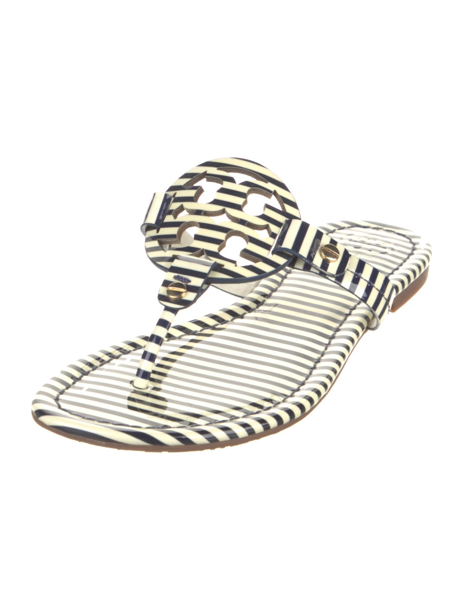 Tory Burch Patent Leather Striped Slides