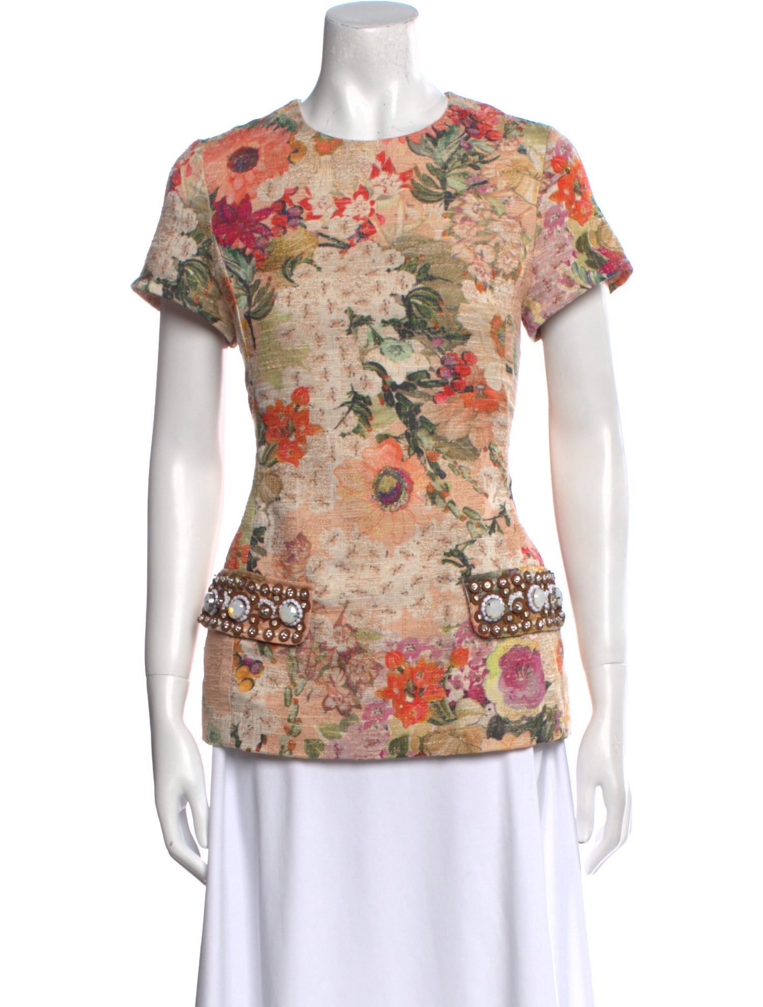 Tory Burch Floral Print Crew Neck T-Shirt
