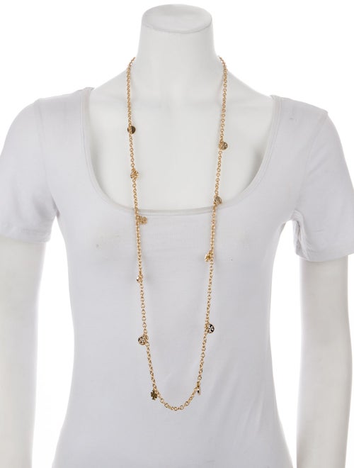 Tory Burch Logo Charm Rosary Station Necklace