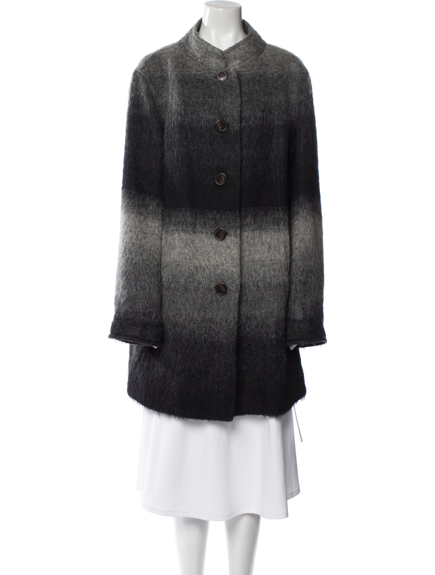 Tory Burch Wool Colorblock Pattern Faux Fur Coat