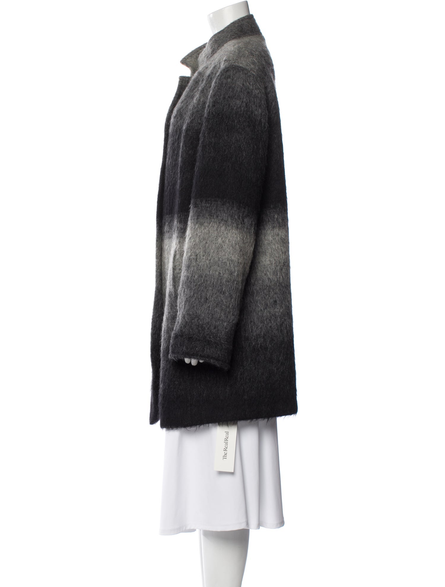 Tory Burch Wool Colorblock Pattern Faux Fur Coat
