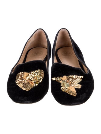 Tory Burch Velvet Floral Print Loafers