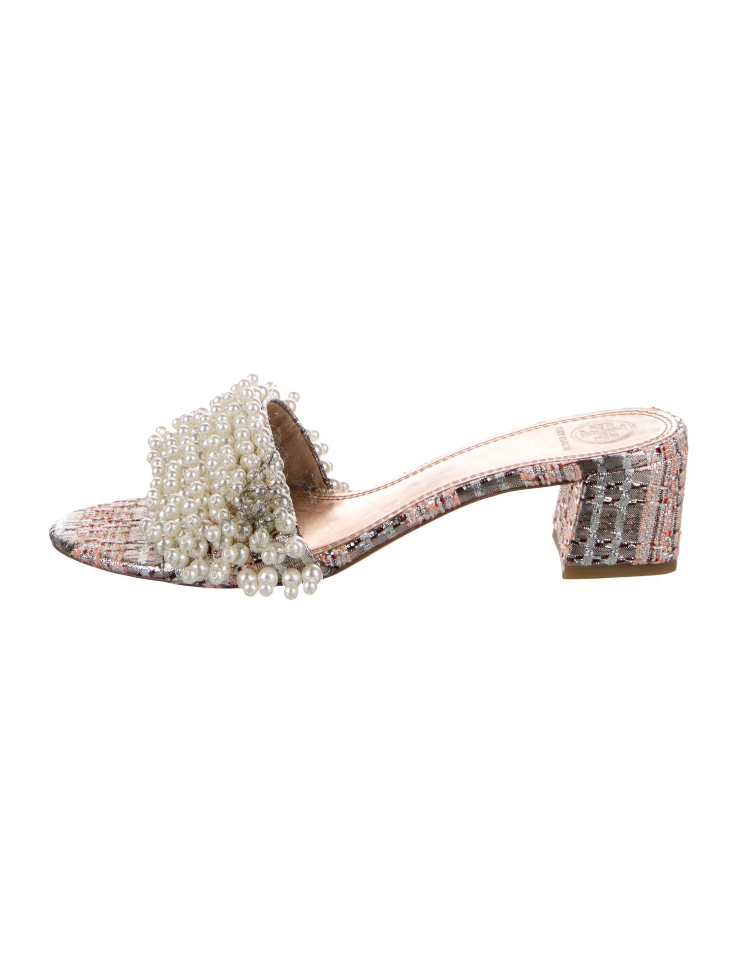 Tory Burch Tweed Beaded Accents Slides
