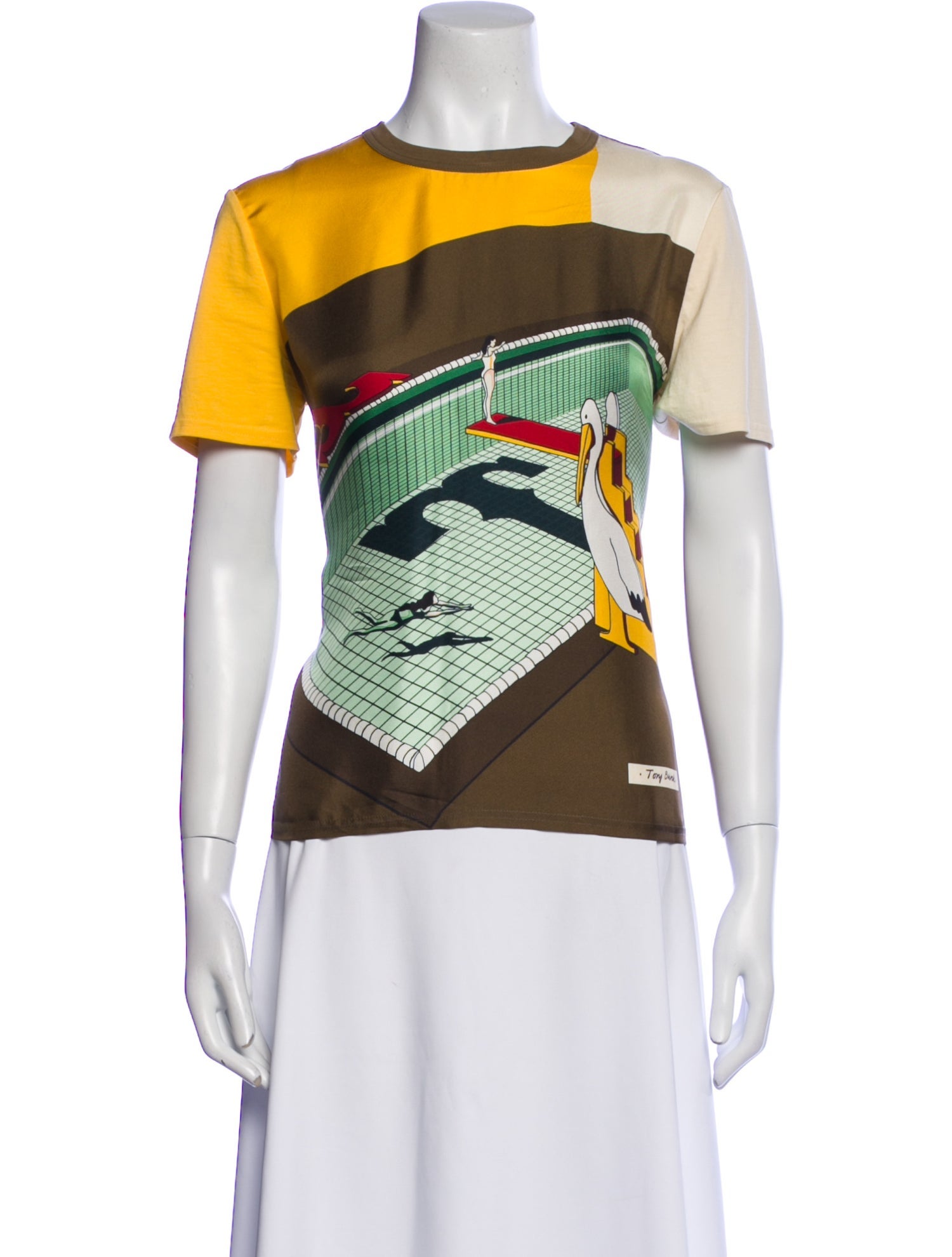 Tory Burch Silk Graphic Print T-Shirt