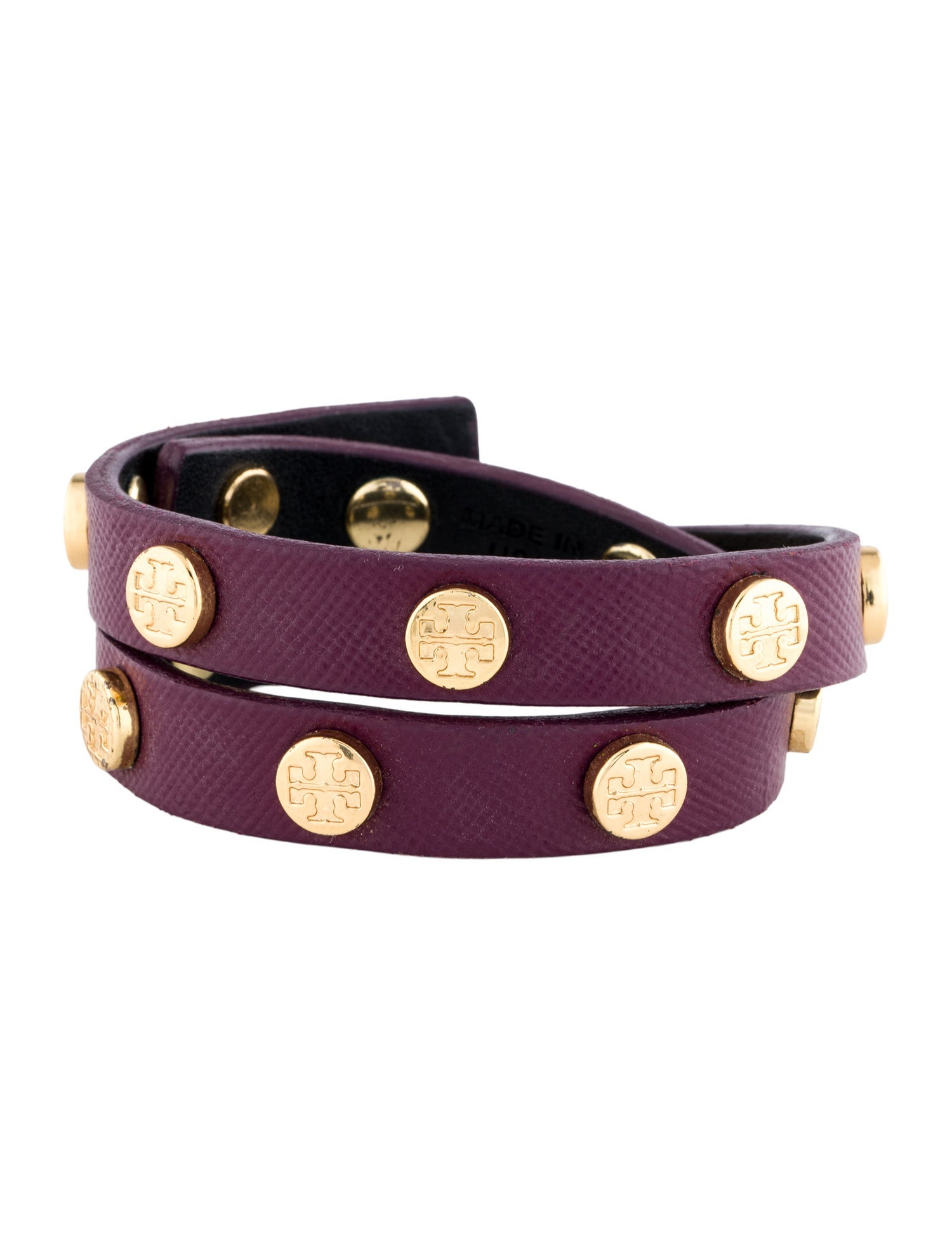 Tory Burch Leather Logo Studded Wrap Bracelet