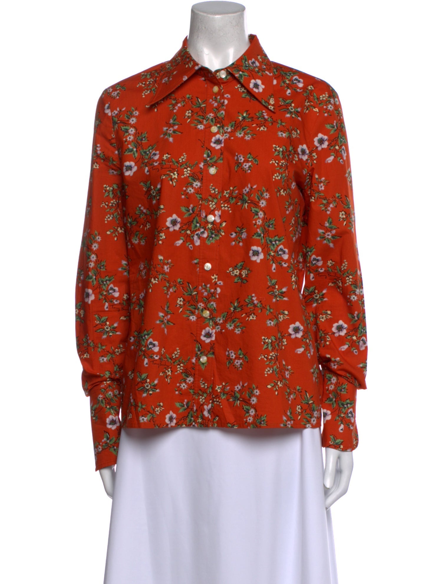 Tory Burch Floral Print Long Sleeve Button-Up Top