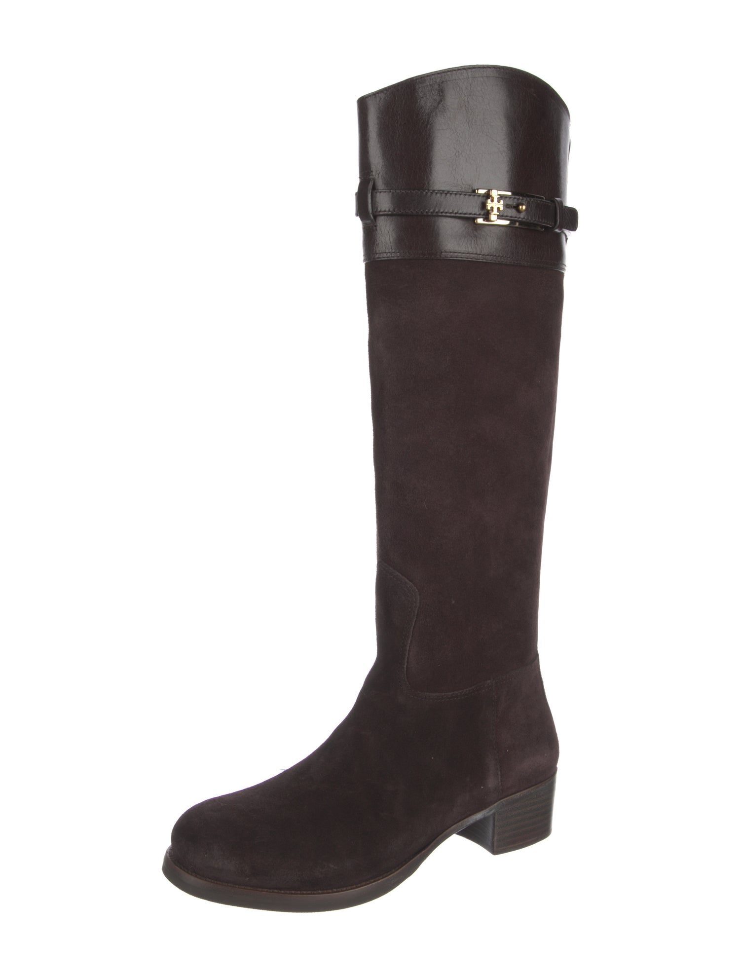 Tory Burch Suede Leather Trim Embellishment Riding Boots