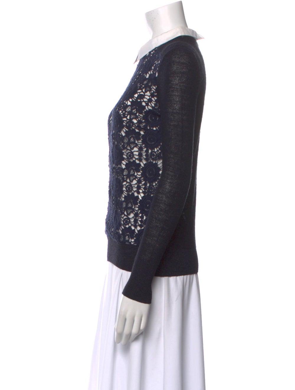 Tory Burch Pullover Blue Lace Pattern Crochet Tri… - image 2