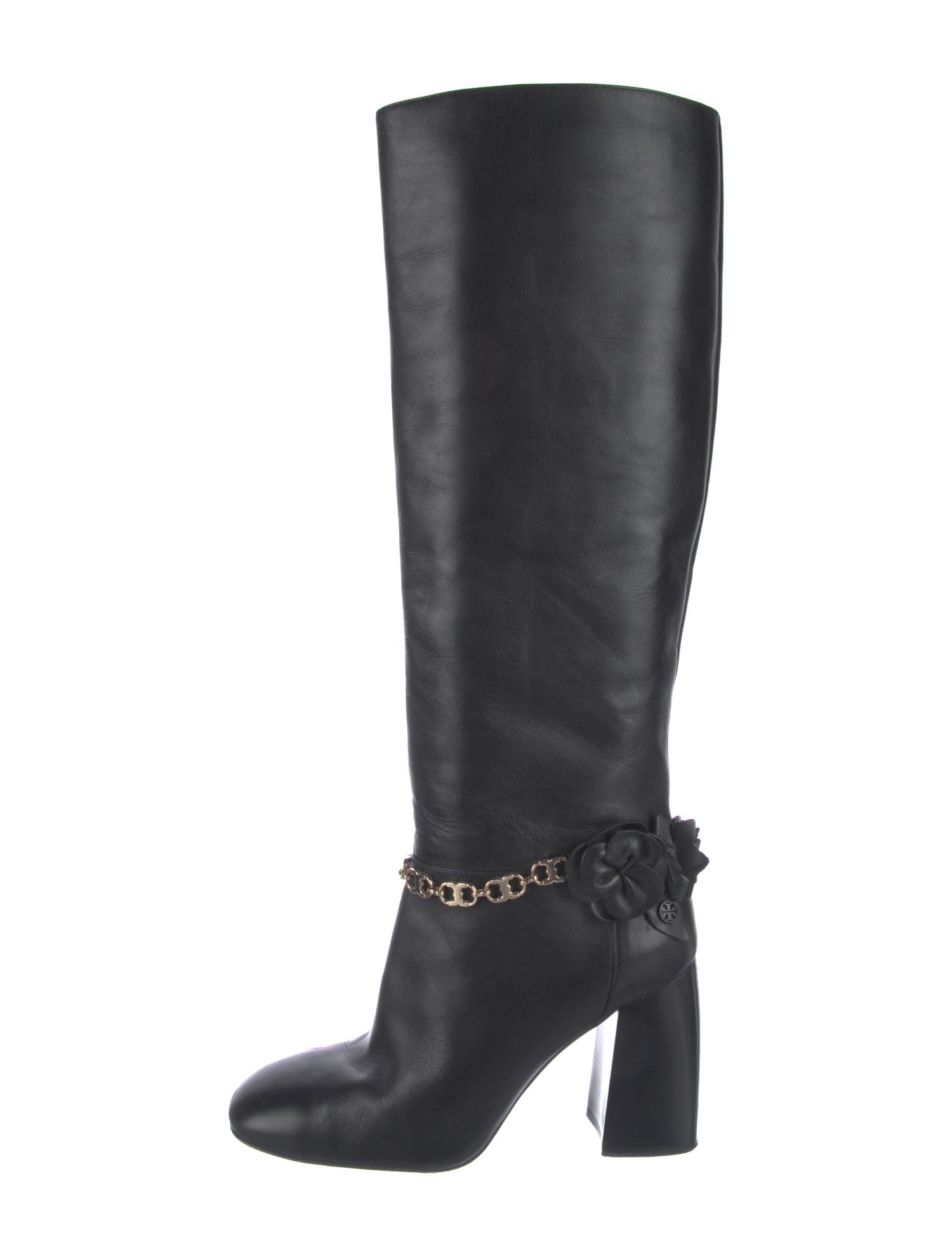 Tory Burch Leather Chain-Link Accents Boots