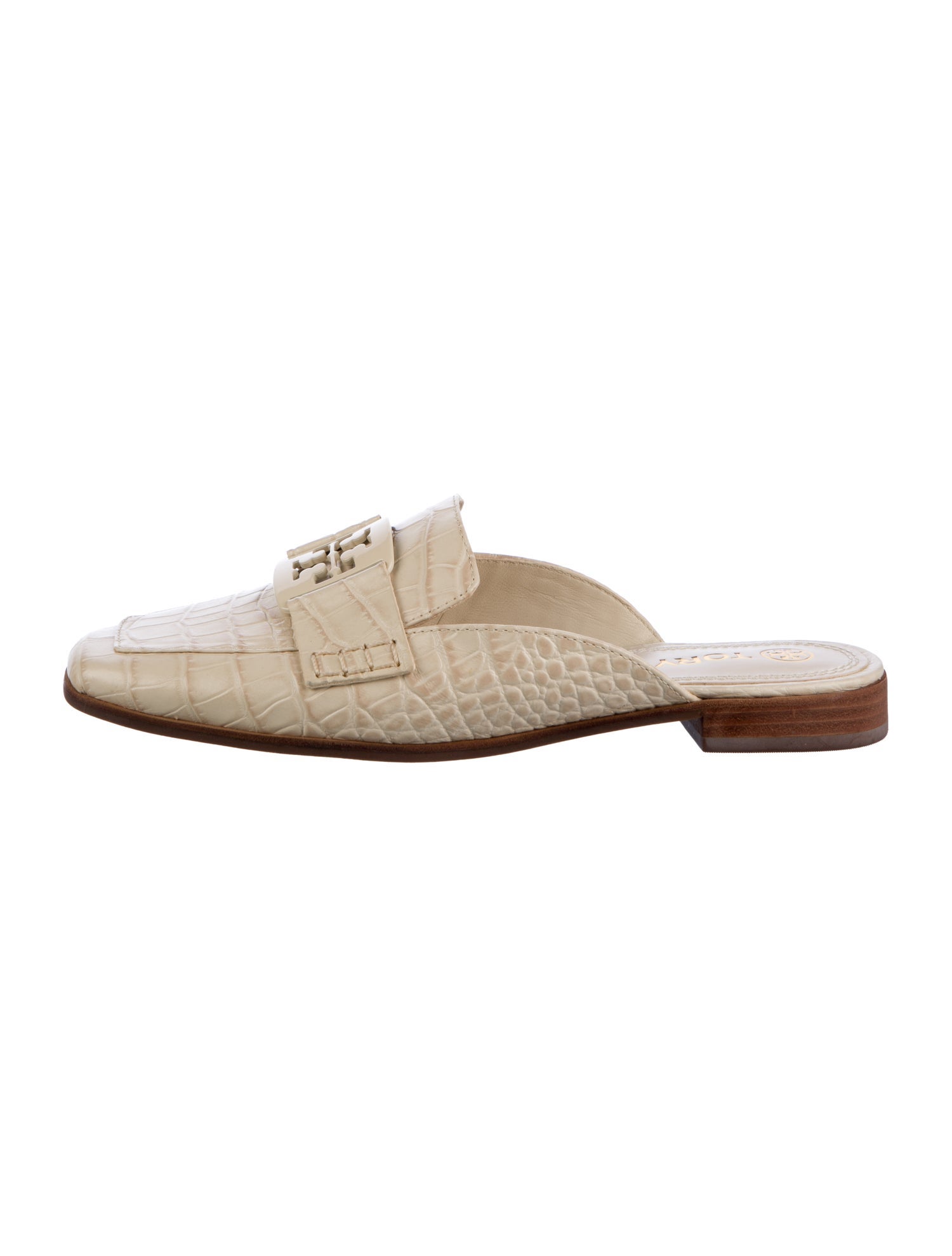 Tory Burch Embossed Leather Colorblock Pattern Mules