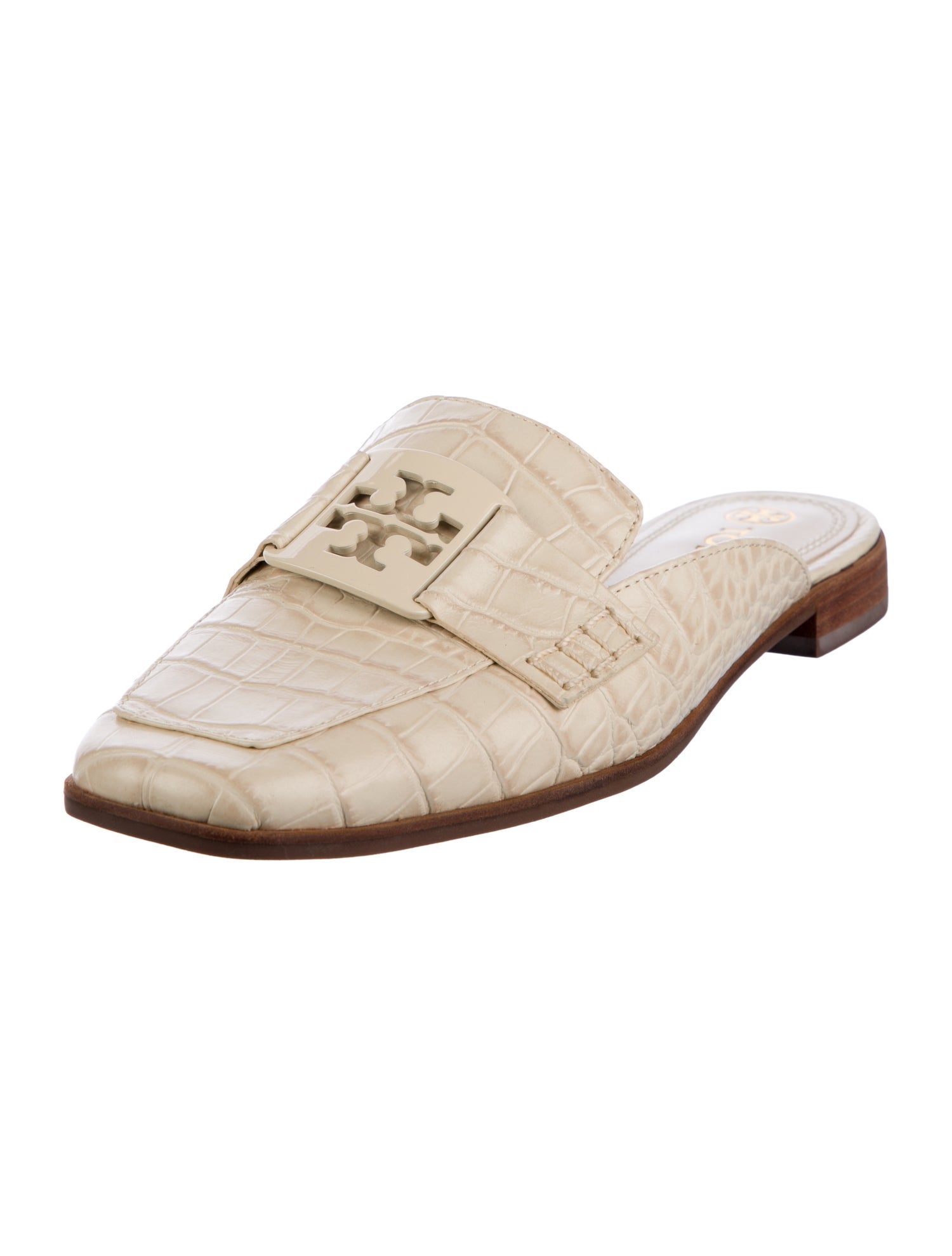 Tory Burch Embossed Leather Colorblock Pattern Mules