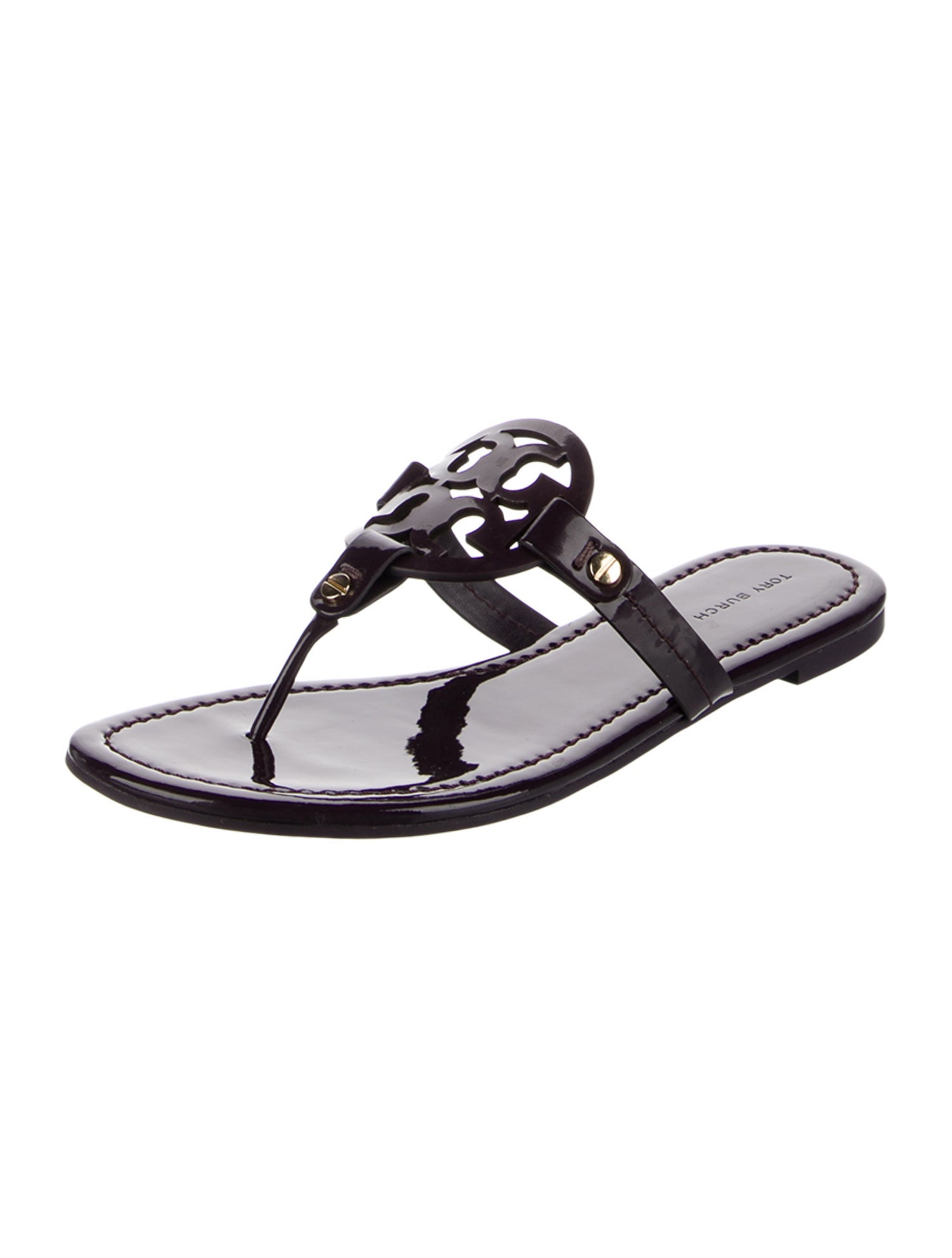 Tory Burch Signature Logo Patent Leather Flip Flops
